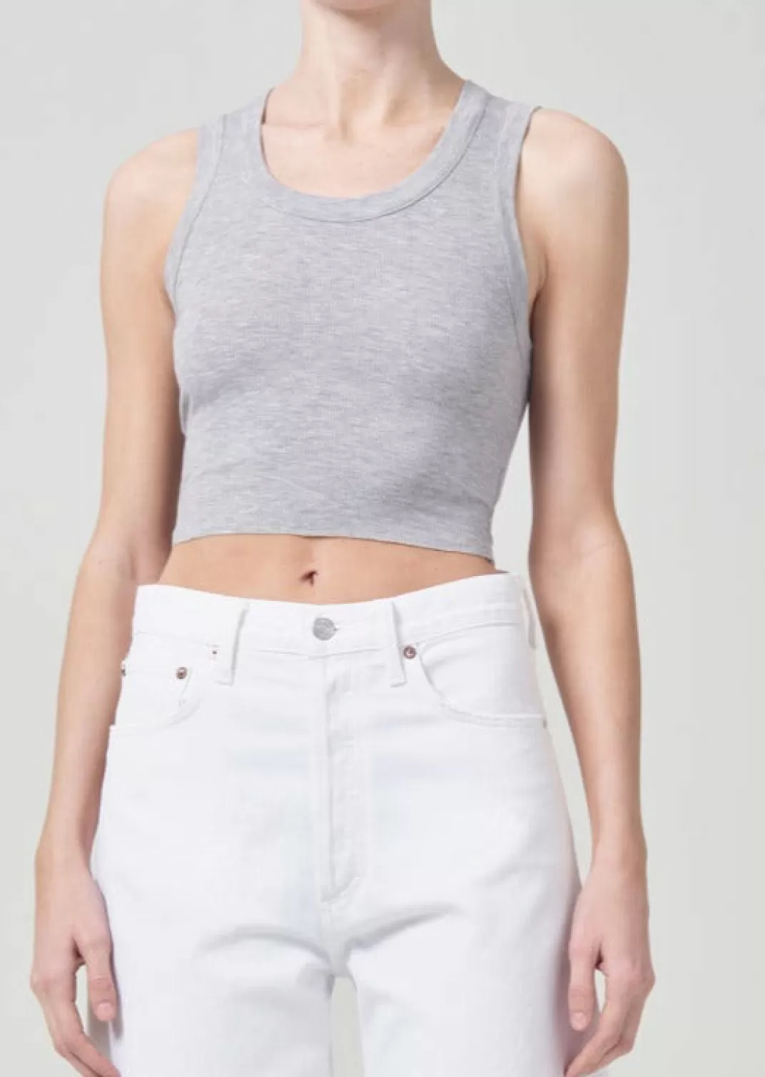 Cheap AGOLDE Cropped Poppy Scoop Neck Tank In Grey Heather