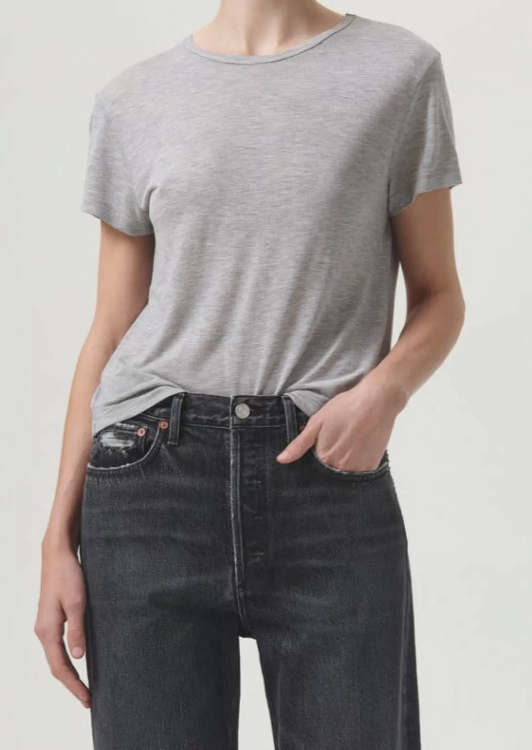 Cheap AGOLDE Drew Tee In Grey Heather