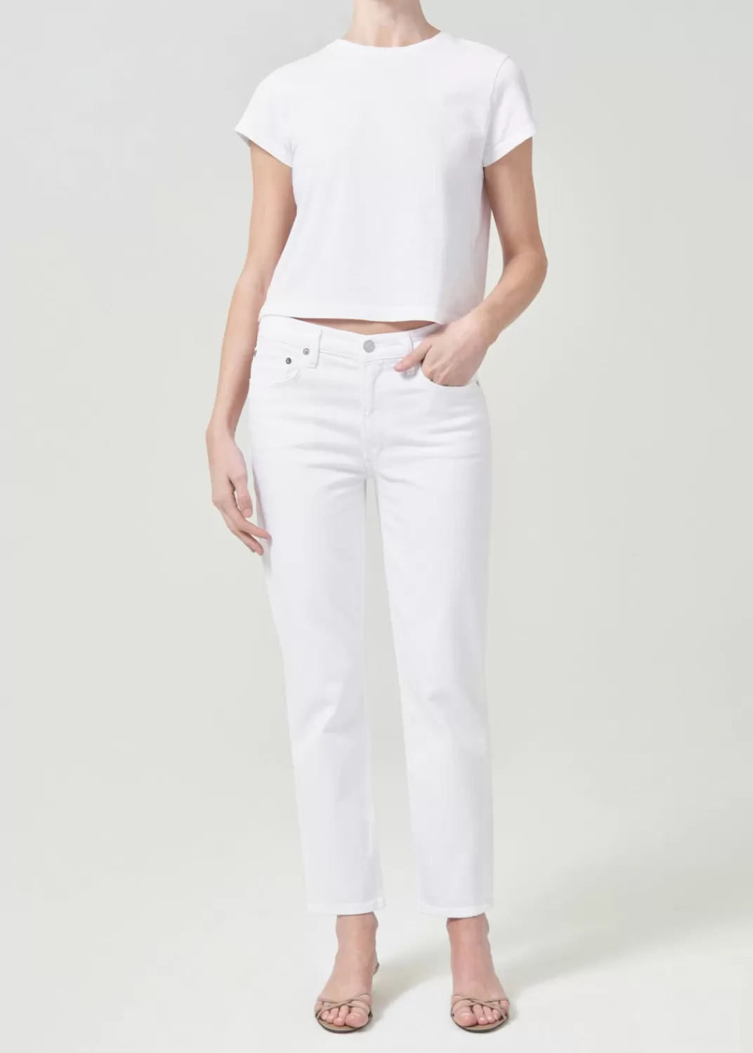 Discount AGOLDE Kye Mid Rise Straight Crop (Stretch) In Sour Cream