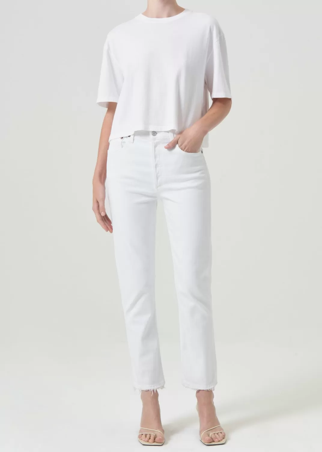 Cheap AGOLDE Riley High Rise Straight Crop (Stretch) In Sour Cream