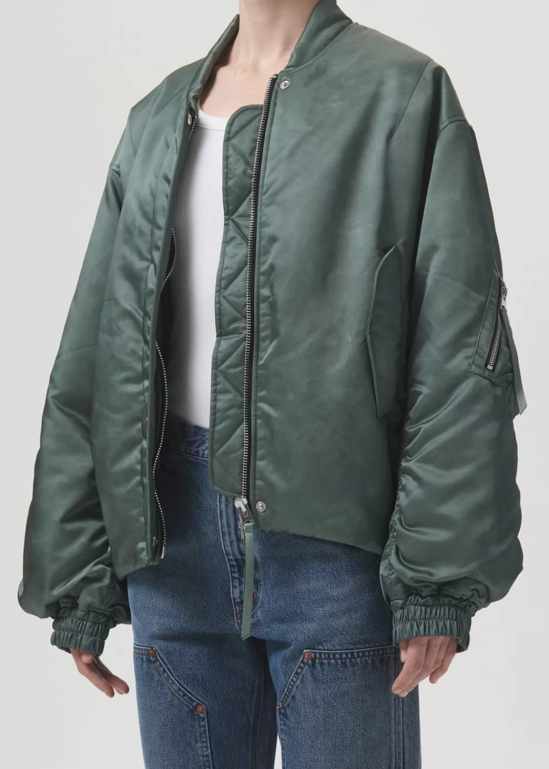 Store AGOLDE Shoreditch Ski Club X Nisa Bomber Jacket In Steel Green