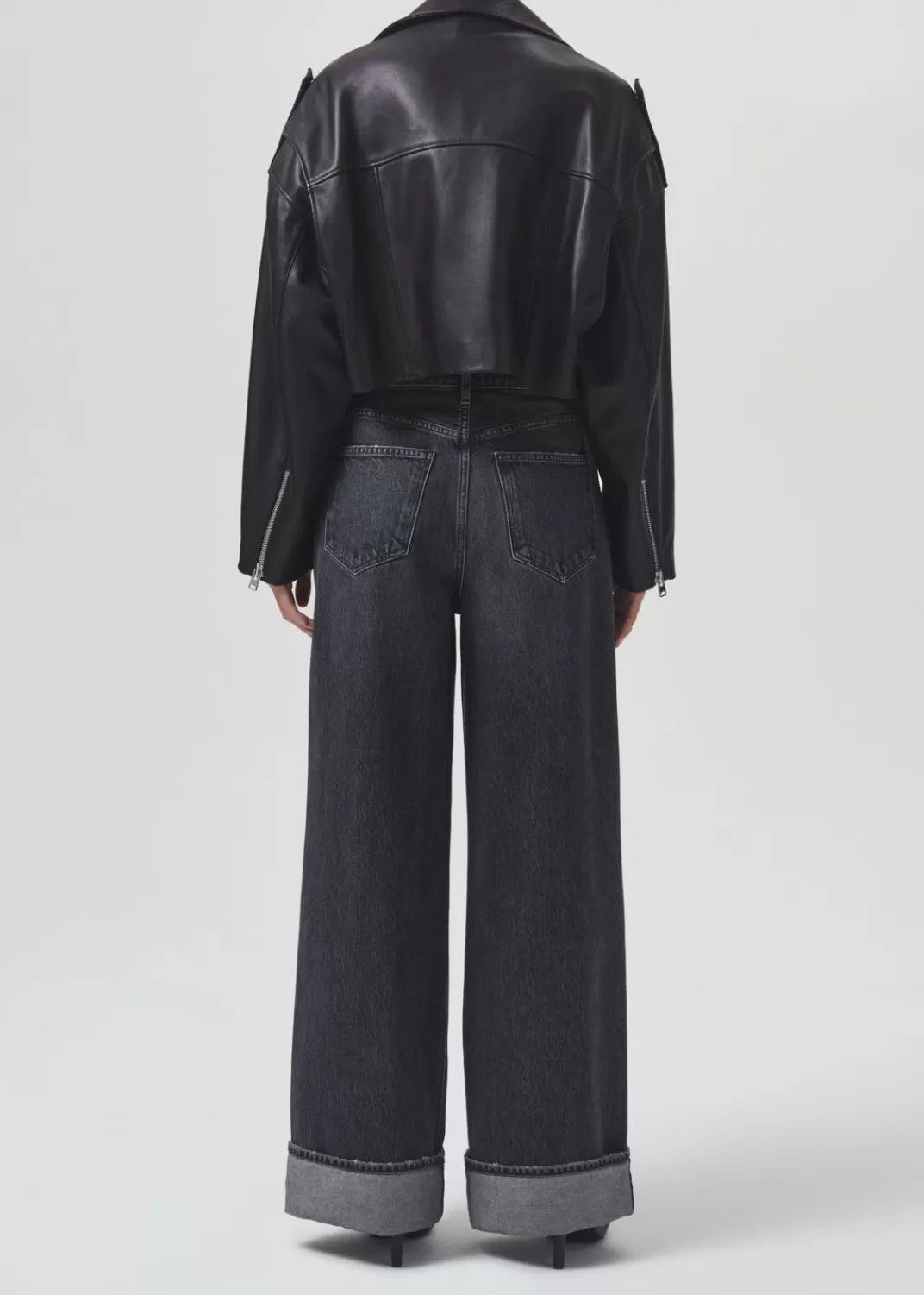 Clearance AGOLDE Shoreditch Ski Club X Remi Leather Biker Jacket In Black
