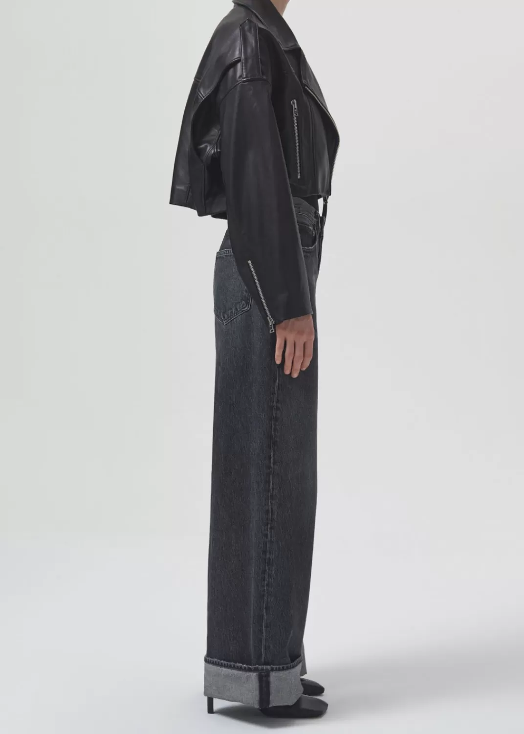 Clearance AGOLDE Shoreditch Ski Club X Remi Leather Biker Jacket In Black