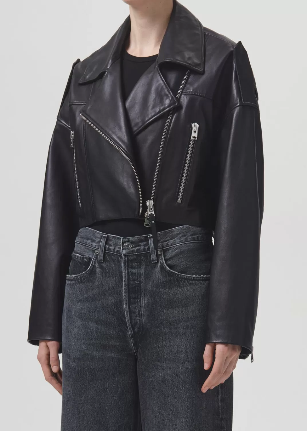 Clearance AGOLDE Shoreditch Ski Club X Remi Leather Biker Jacket In Black