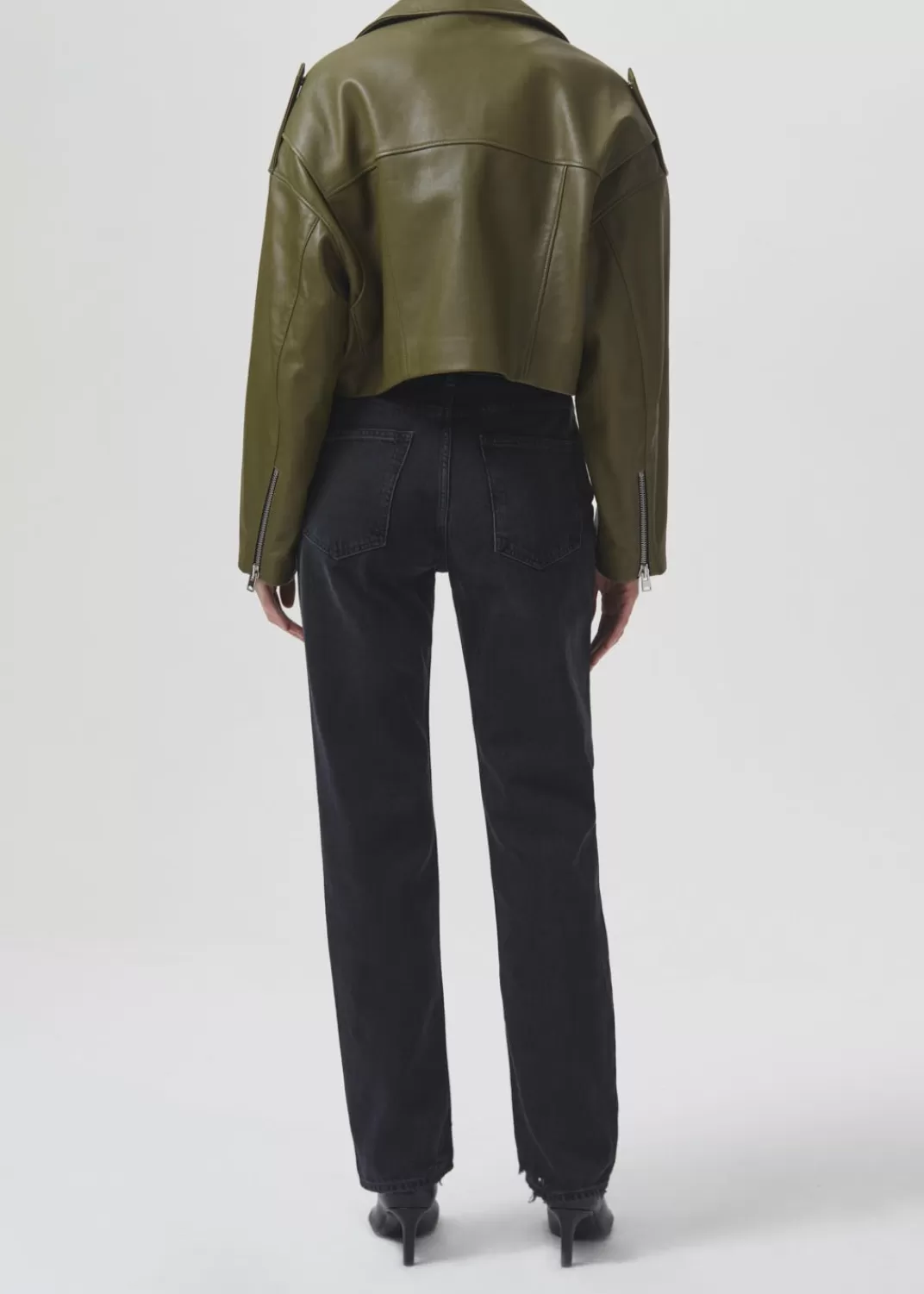 Sale AGOLDE Shoreditch Ski Club X Remi Leather Biker Jacket In Grass