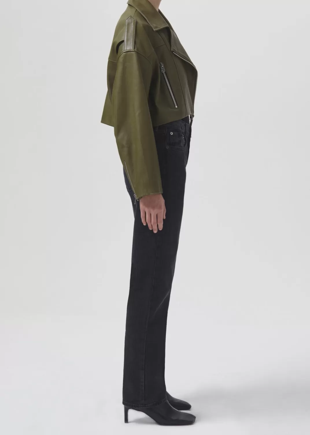 Sale AGOLDE Shoreditch Ski Club X Remi Leather Biker Jacket In Grass