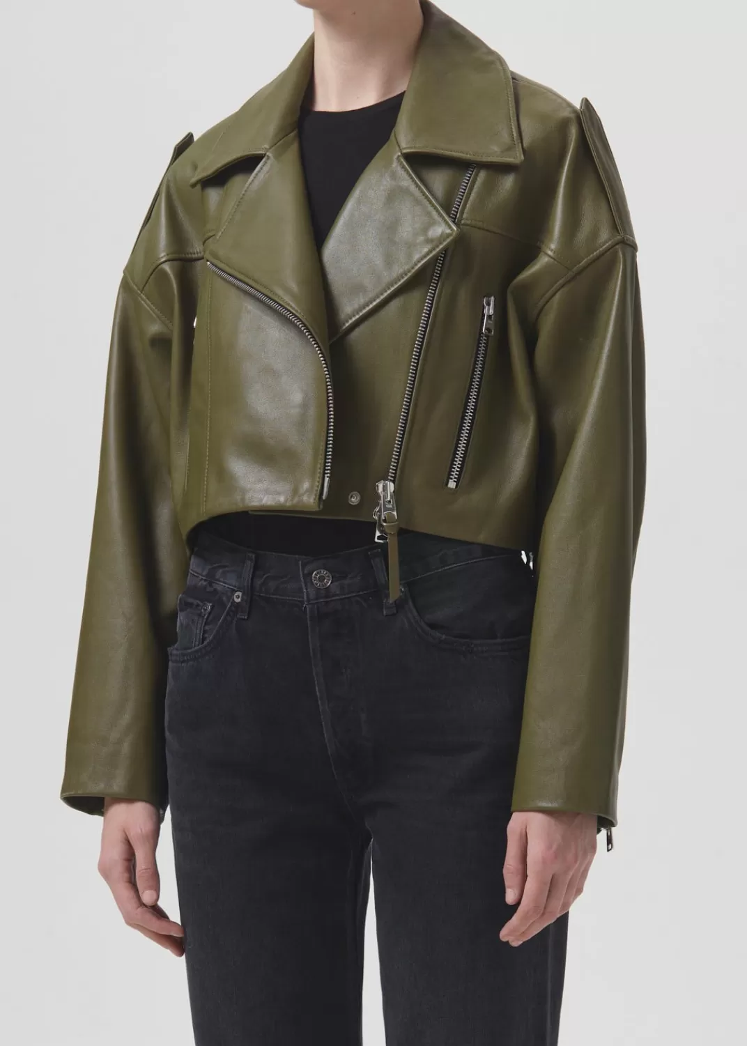 Sale AGOLDE Shoreditch Ski Club X Remi Leather Biker Jacket In Grass