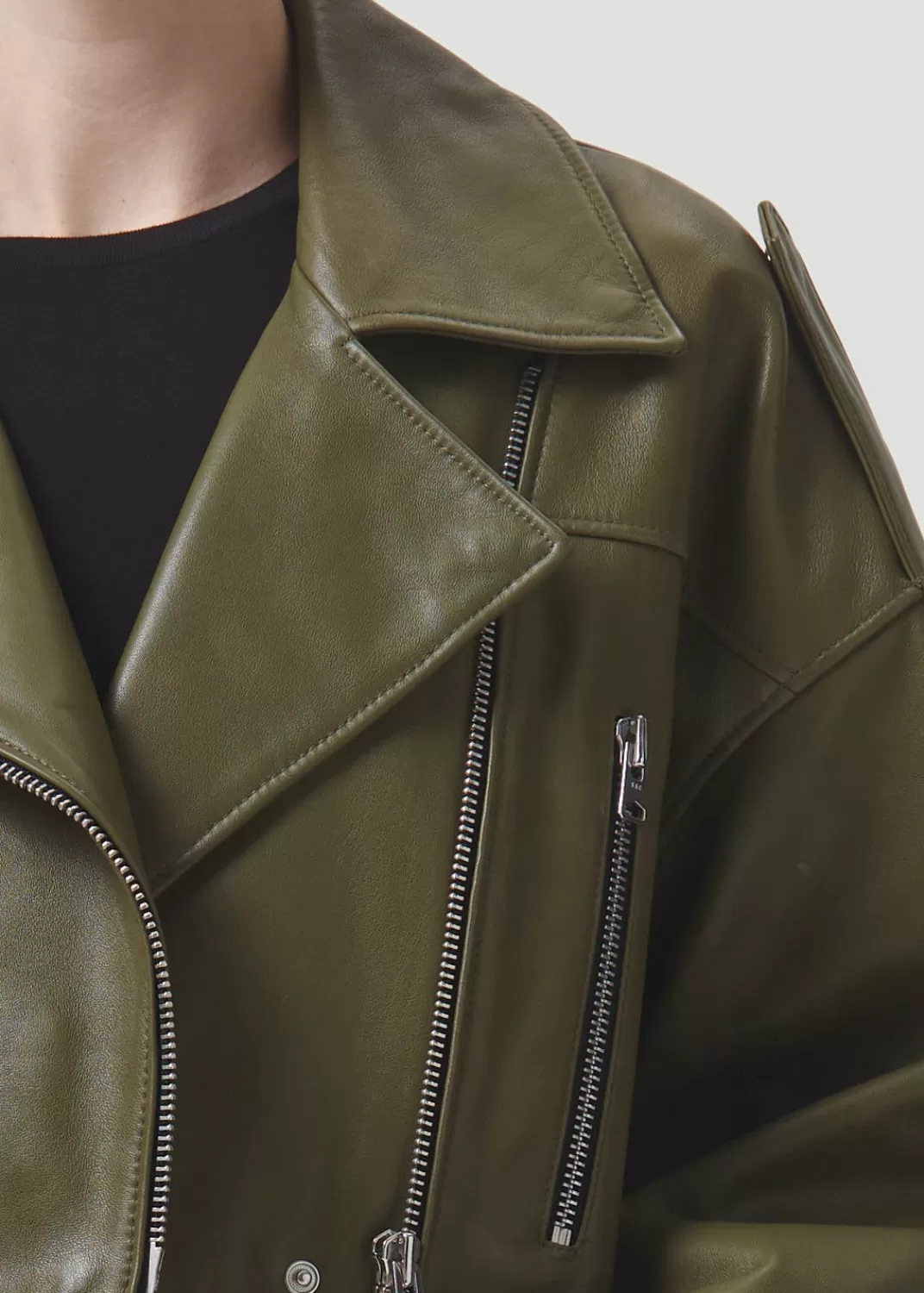 Sale AGOLDE Shoreditch Ski Club X Remi Leather Biker Jacket In Grass