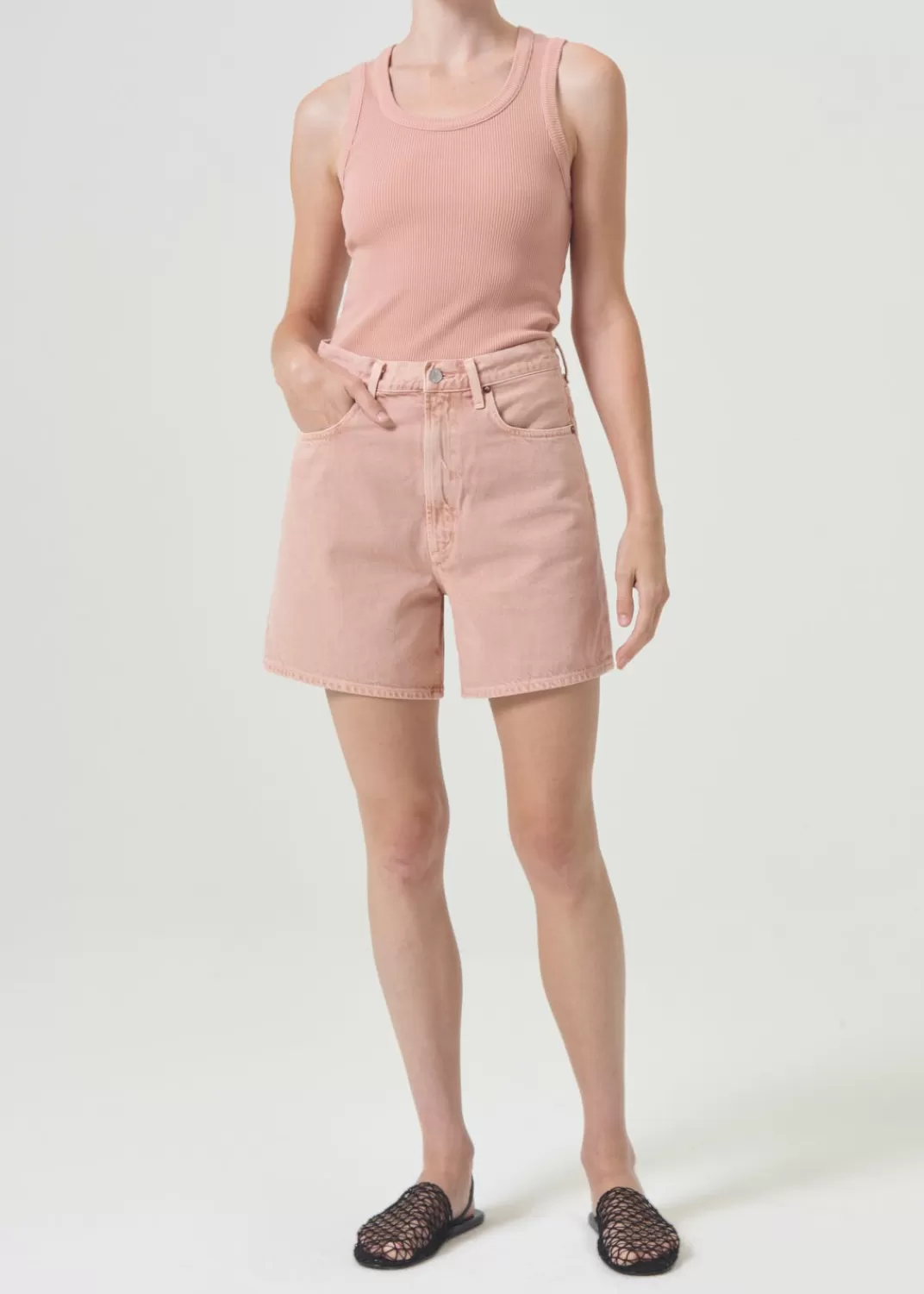 Cheap AGOLDE Stella High Rise Short In Pink Salt